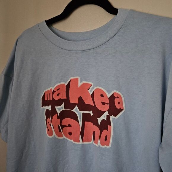 BP Tee Shirt Light Blue Graphic Make A Stand Pink Oversized Casual Crewneck - Picture 3 of 8